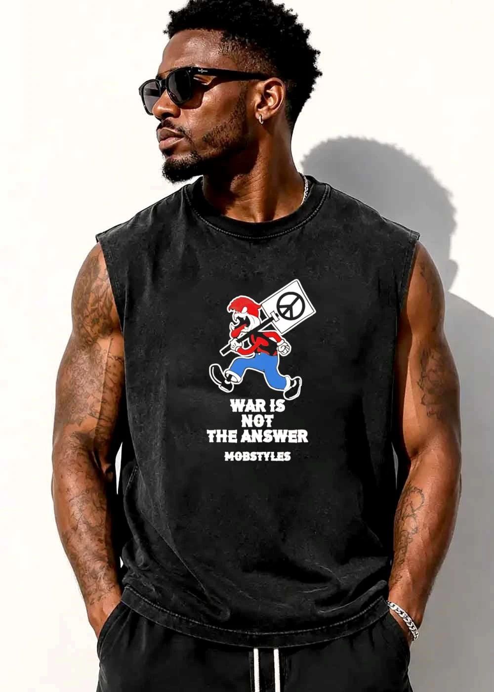 Mobstyles War Is Not The Answer Cartoon Creature Carrying Peace Sign Board shirt