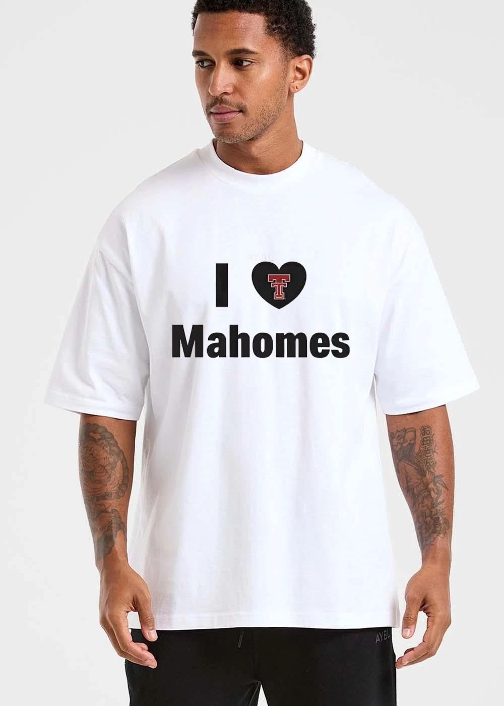 Texas Tech Red Raiders NCAA I Love Mahomes Black Heart Double T Logo shirt