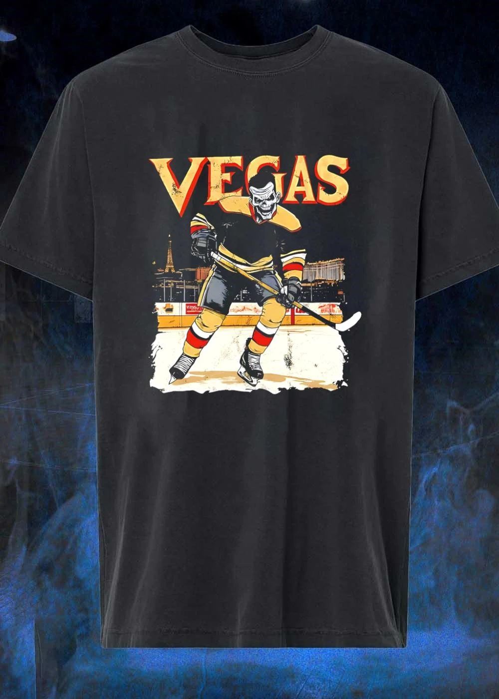 Vegas Hockey Player Skull on Ice Sports Fan Apparel T-Shirt