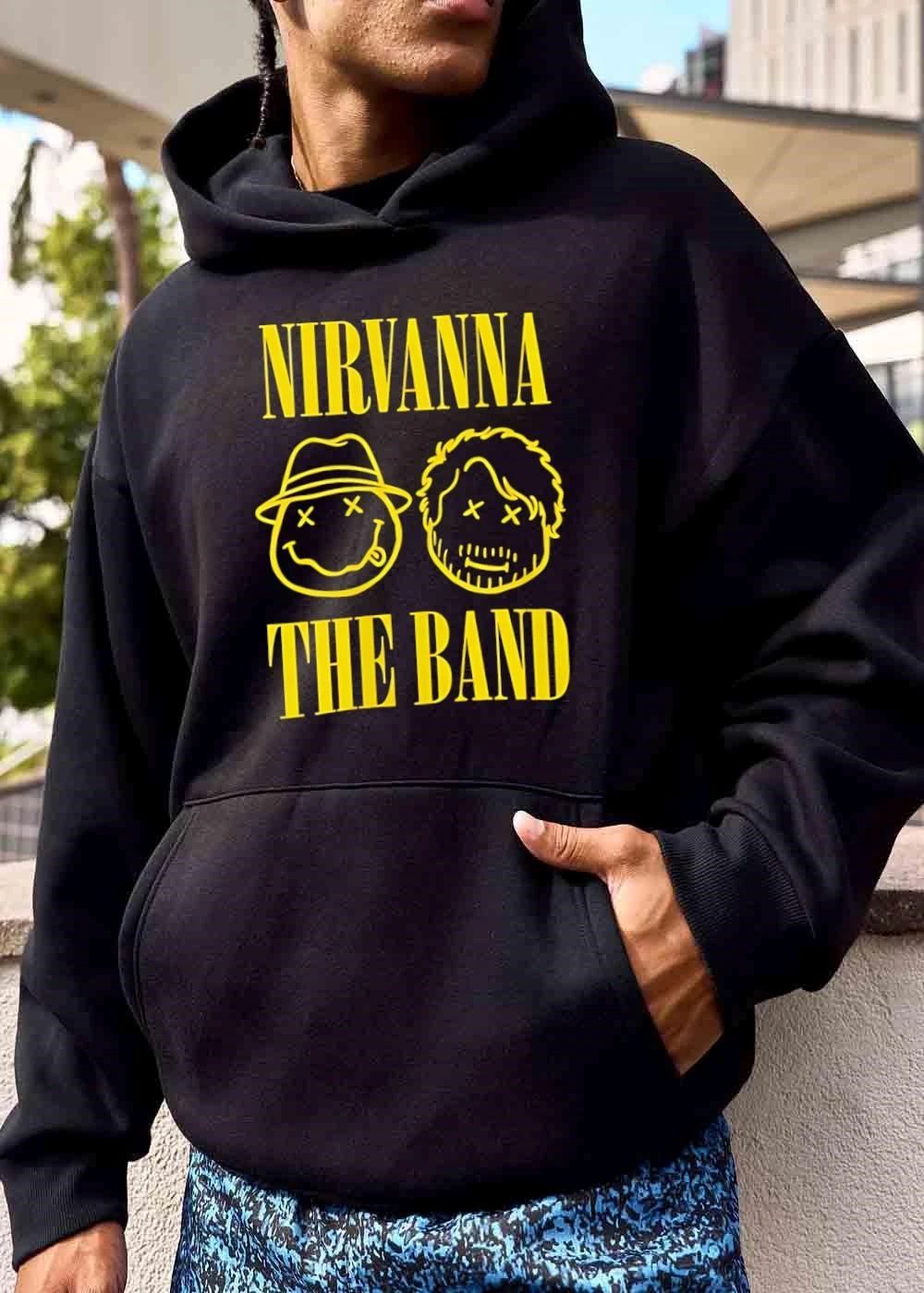 Nirvanna The Band Yellow Line Art Sketch Smiley Characters shirt