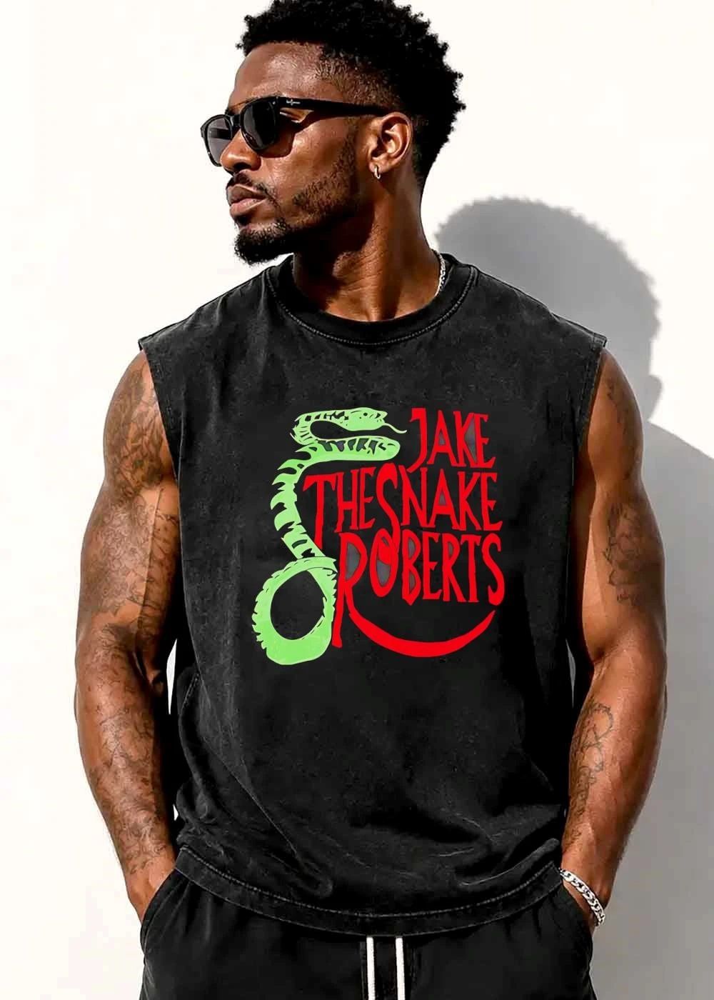 Jake The Snake Roberts Green Coiled Reptile Red Lettering shirt