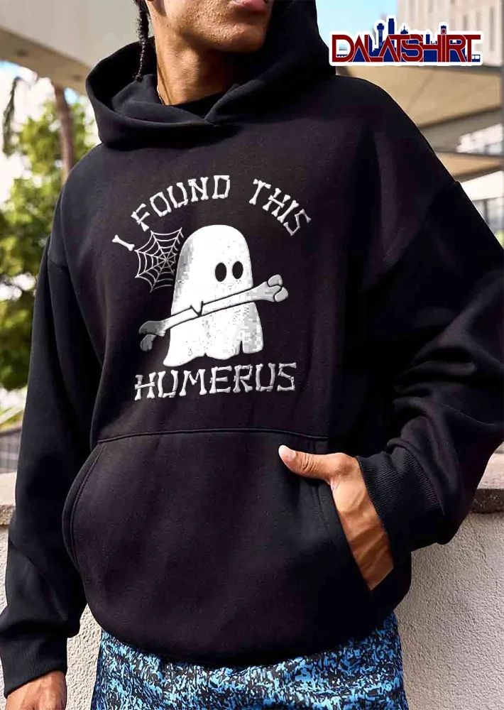 I Found This Humerus Cartoon Ghost Holding Bone Spiderweb shirt