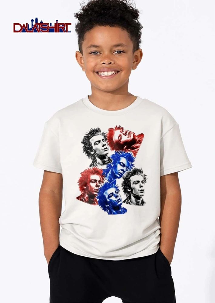 Spiky Hair Red Blue Sid Vicious Pop Art Punk Rocker Portrait Collage shirt