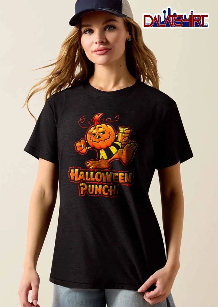 Halloween Punch Cartoon Pumpkin Monster Holding Drink Glass shirt