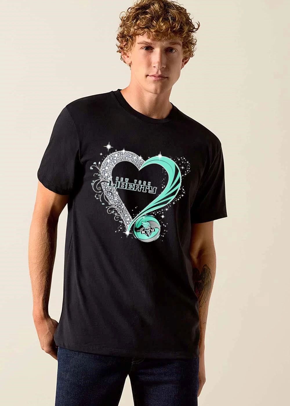 New York Liberty WNBA Rhinestone Heart Seafoam Swirl Basketball shirt