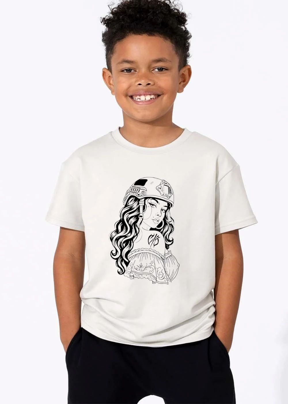 Cs Tattoo Chicana Woman Wearing Military Tactical Helmet Line Art shirt