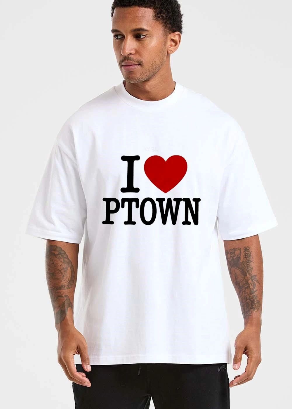 I Love Ptown Bright Crimson Heart Bold Block Typography shirt