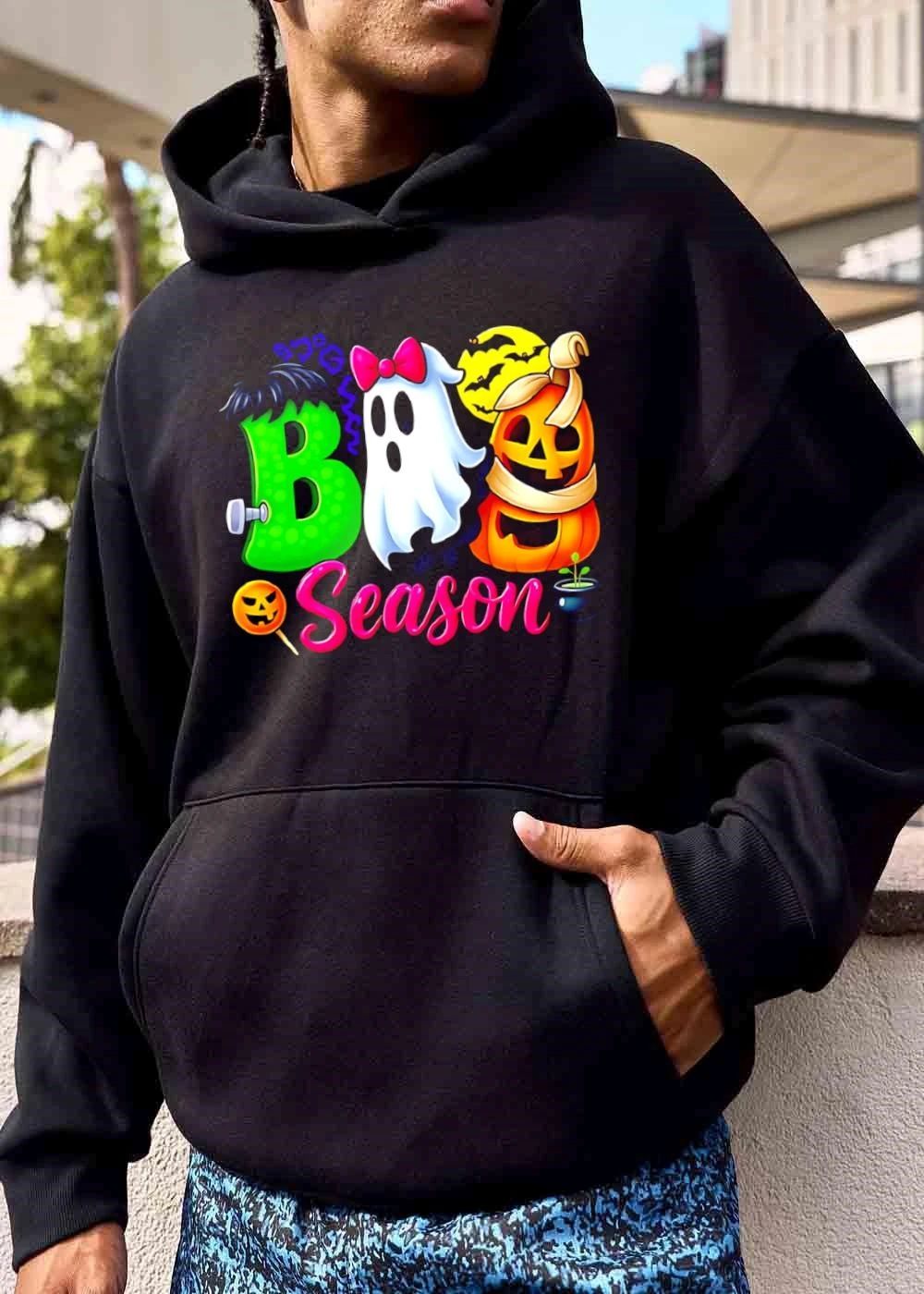 Boo Season Cartoon Frankenstein Ghost Jack O Lantern Moon shirt