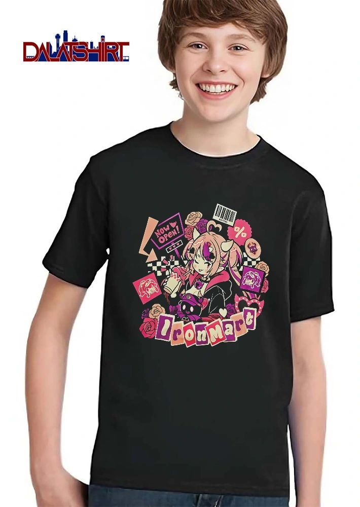 Ironmart Now Open Sayton Anime Horned Girl Drinking Boba Sticker Collage Roses shirt