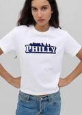 Philly Philadelphia City Skyline Silhouette White Block Text shirt