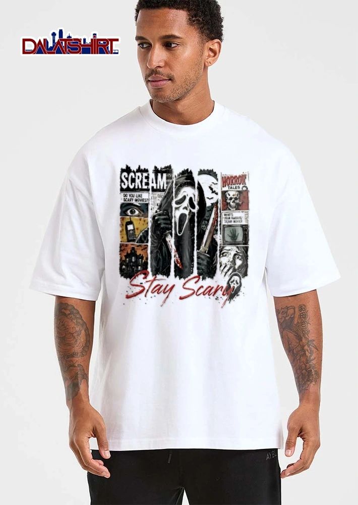 Scream Do You Like Scary Movies Ghostface Holding Bloody Dagger Comic shirt