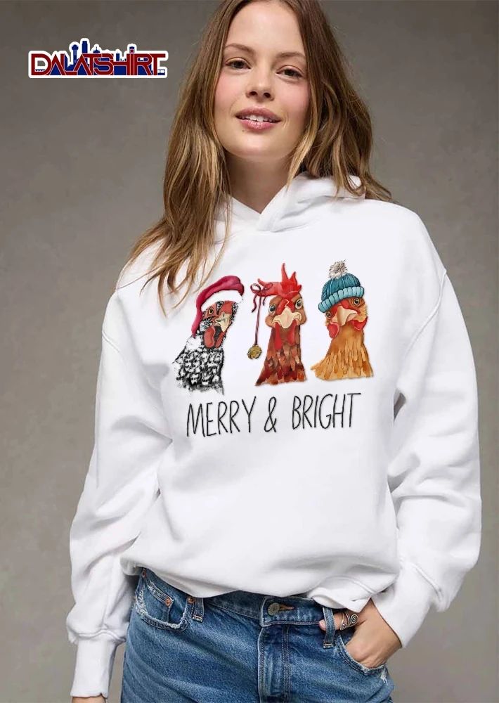 Merry And Bright Watercolor Chickens Santa Hat Beanie Bell shirt