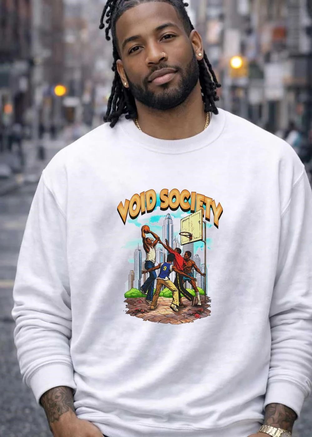 Void Society Street Basketball Players Action Cityscape T-Shirt