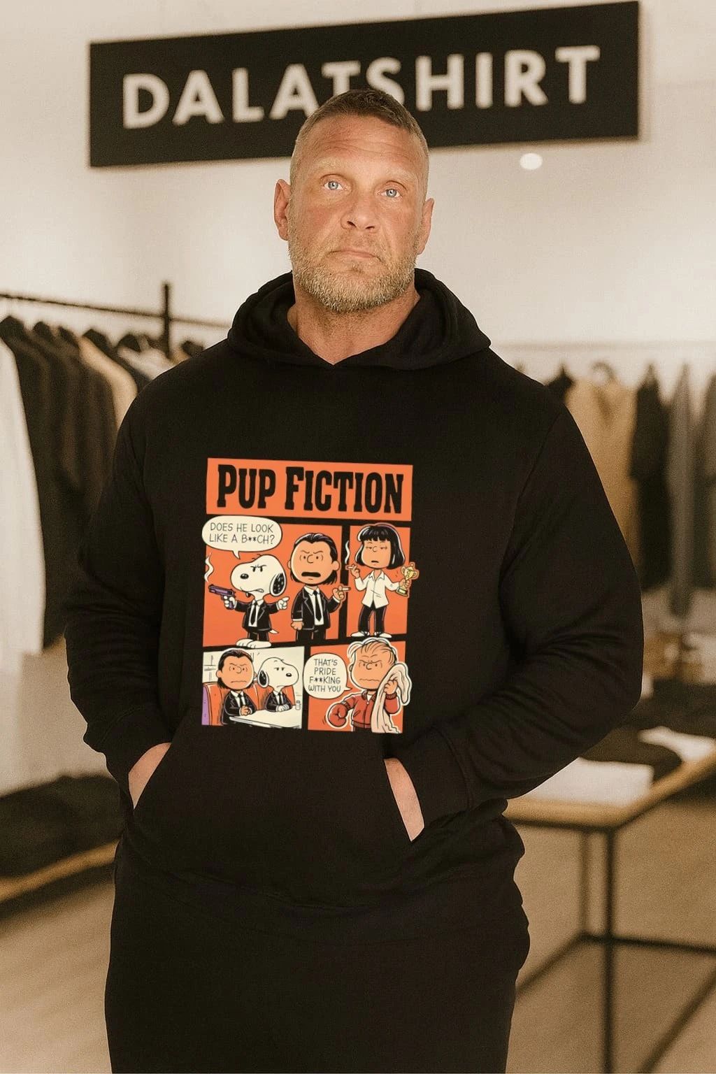 Pulp Fiction Peanuts PUP FICTION does he look like a b’ch thats pride f’king with shirt