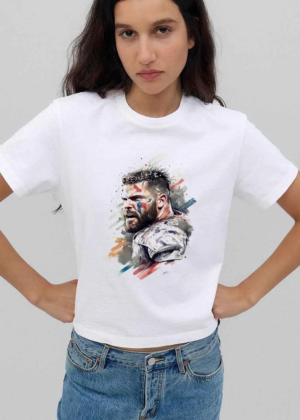 Bearded Football Player Face Paint Watercolor Splash Portrait shirt