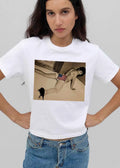Photo Woman Lying Bed High Heels American Flag shirt