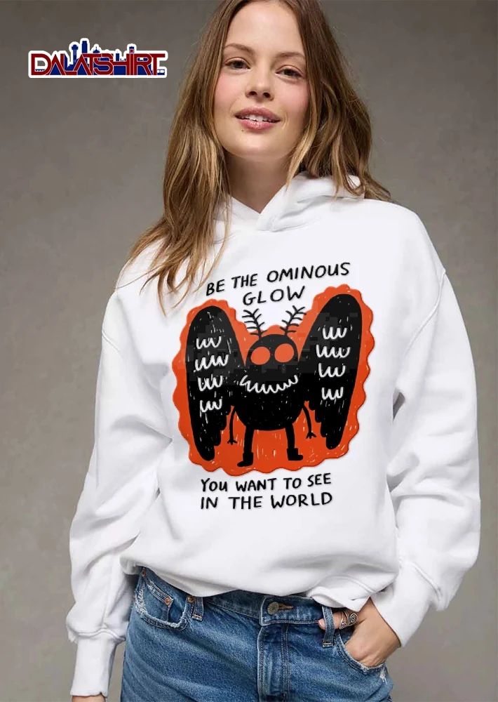Be The Ominous Glow You Want To See In The World Cartoon Black Mothman Cryptid Orange Aura shirt