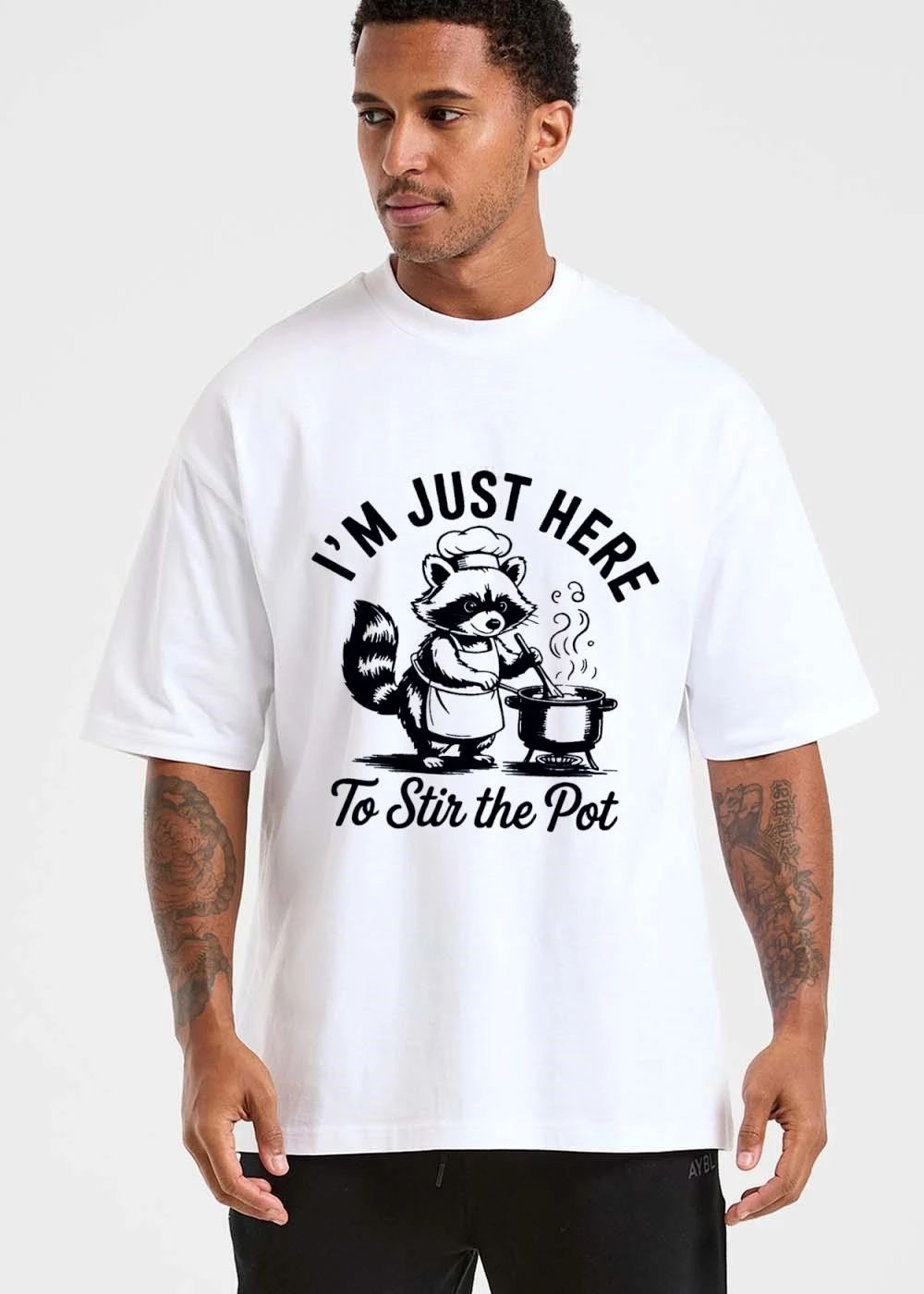 Im Just Here To Stir The Pot Cartoon Raccoon Chef Cooking Stew shirt