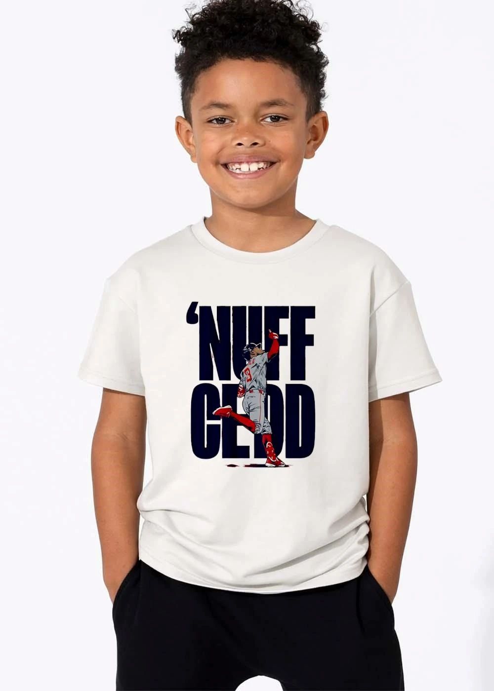 Nuff Cedd Baseball Player Running Bases Pointing Up Big Block Letters shirt