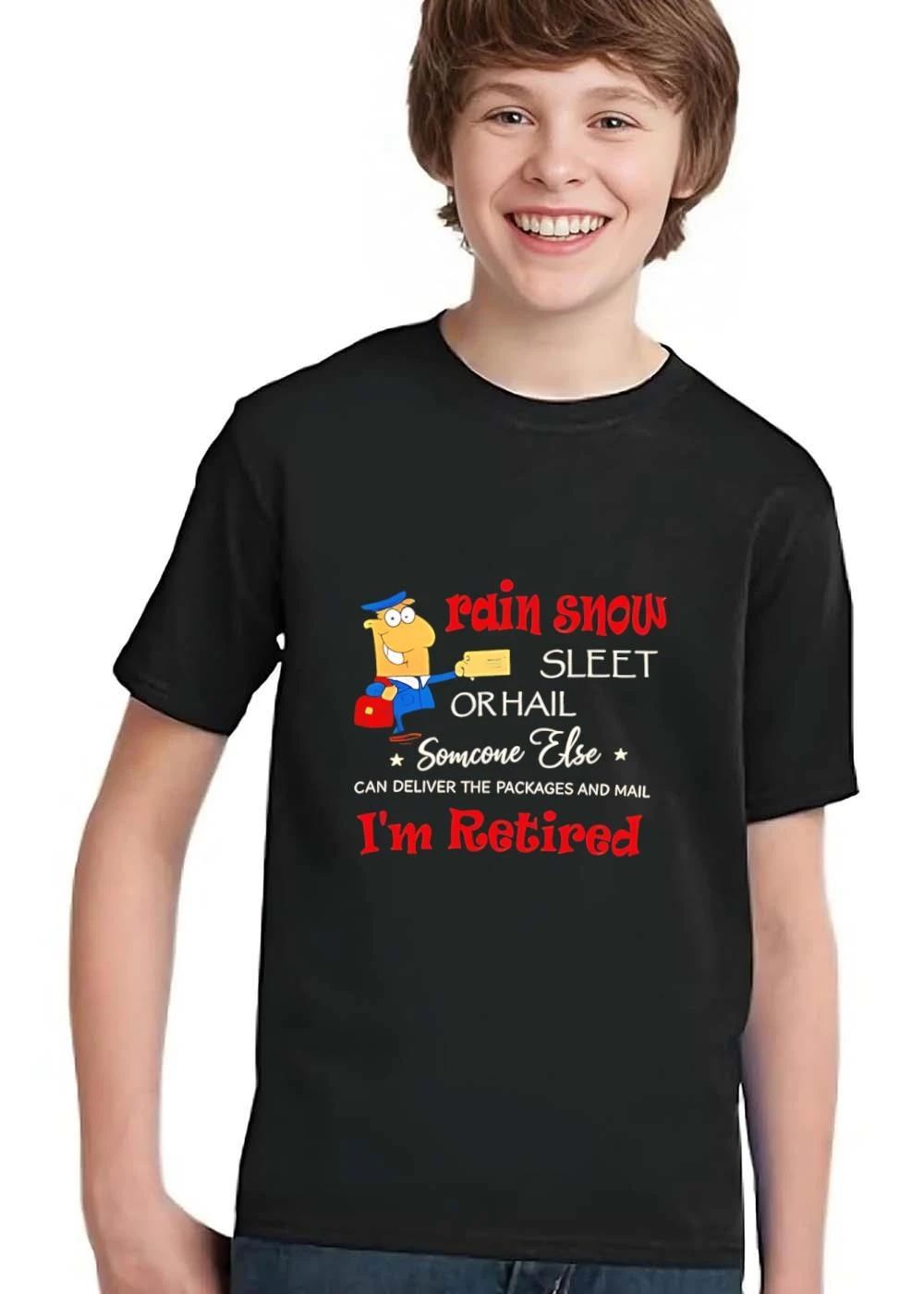 Rain Snow Sleet Or Hail Someone Else Can Deliver The Packages And Mail Im Retired Cartoon Postman Holding Letter shirt
