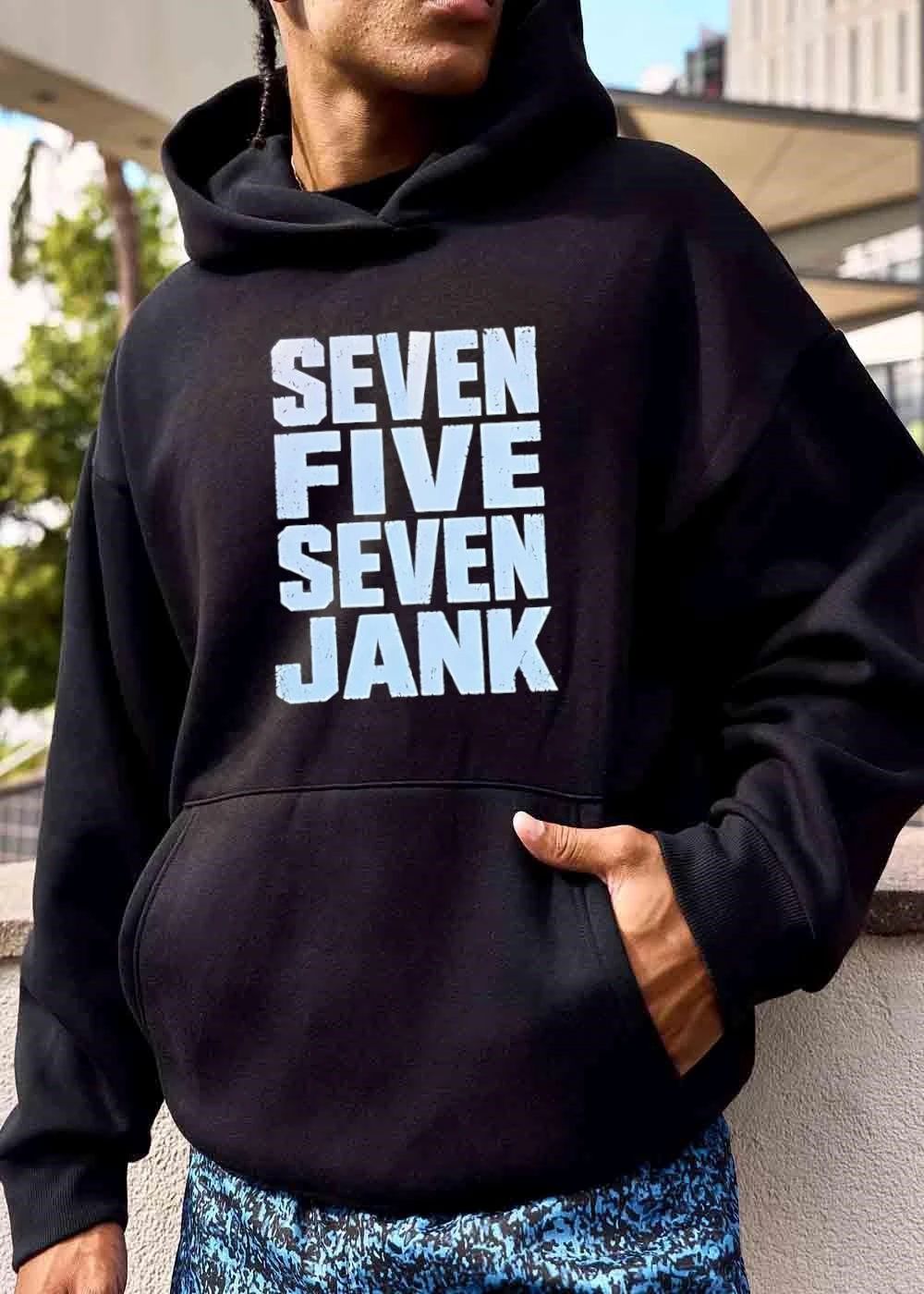 Seven Five Jank Distressed Bold Block Letters White Cracked Text shirt