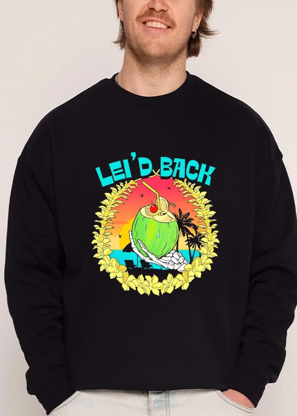 Lei D Back Skeleton Hand Holding Green Coconut Sunset Garland shirt
