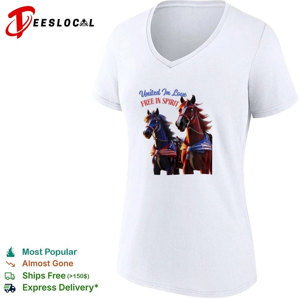 United in Love Free in Spirit Horses patriotic T-shirt