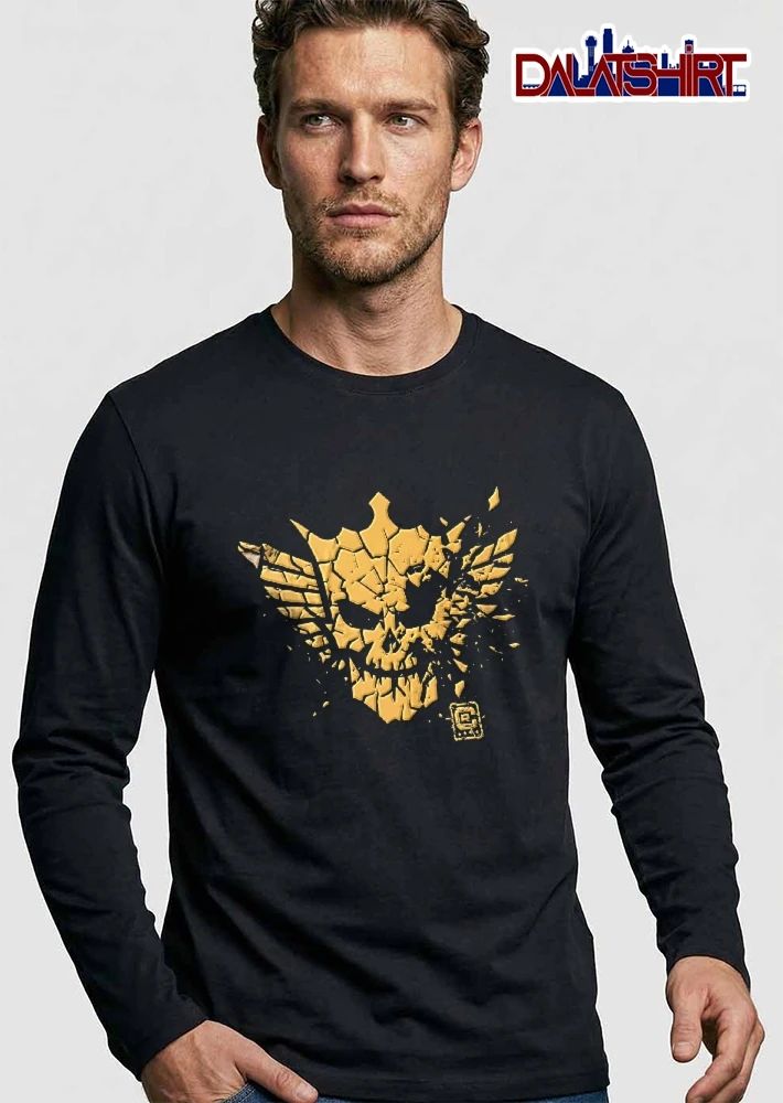 Shattered Golden Crowned Skull Winged Crest Cracked Glass R Emblem shirt