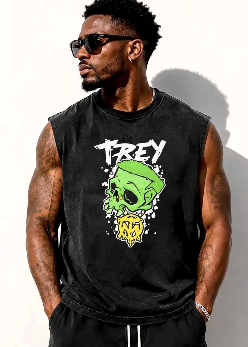 Trey Cartoon Green Skull Pierced Melting Gold Pendant shirt