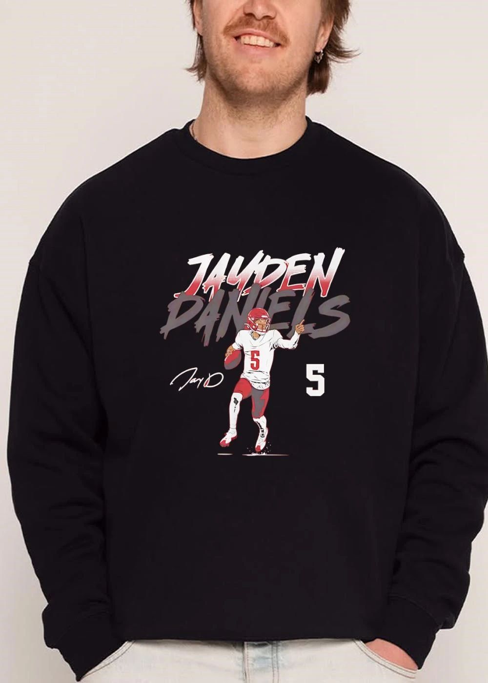 Jayden Daniels Jay D Vector Football Player Running Pointing Jersey Number 5 shirt