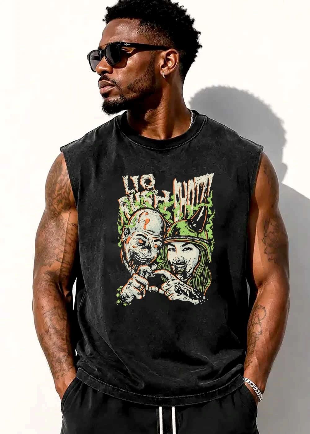 Lio Rush What Zombie Couple Finger Heart Horned Helmet Distressed Cartoon shirt