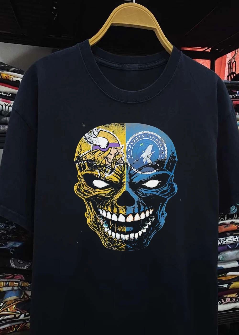 Minnesota Vikings and Timberwolves Skull Logo Fan Art T-Shirt