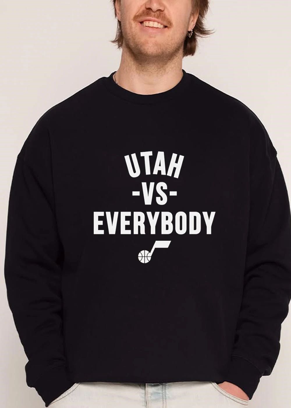 Utah Jazz NBA Vs Everybody White Text J Note Basketball Logo shirt