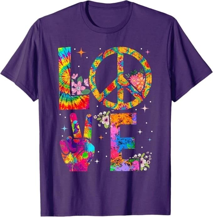 Peace Sign Love 60s 70s Tie Dye Hippie Costume T-Shirt
