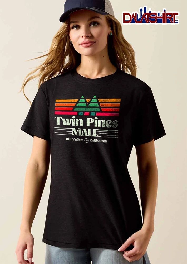 Twin Pines Mall Hill Valley California Retro Distressed Sunset Triangle Trees Clock Icon shirt