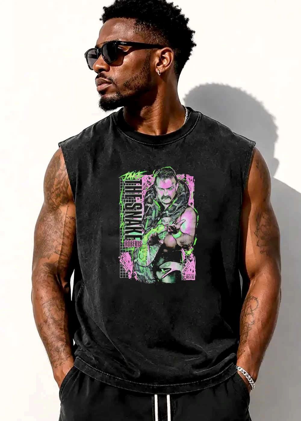 Dark Side Of The Ring Jake Snake Roberts Wrestler Holding Python Neon Halftone shirt