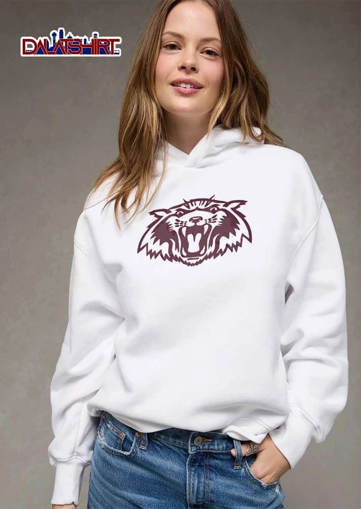 Fierce Maroon Roaring Wildcat Mascot Head Open Mouth Line Art shirt