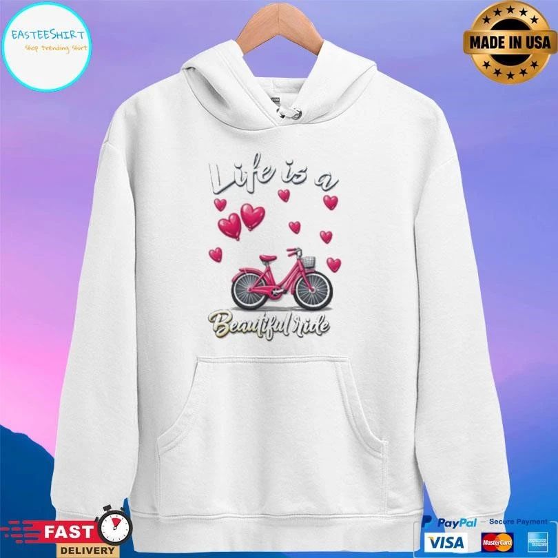 Life Is A Beautiful Ride Pink Bike And Heart Balloons T-shirts
