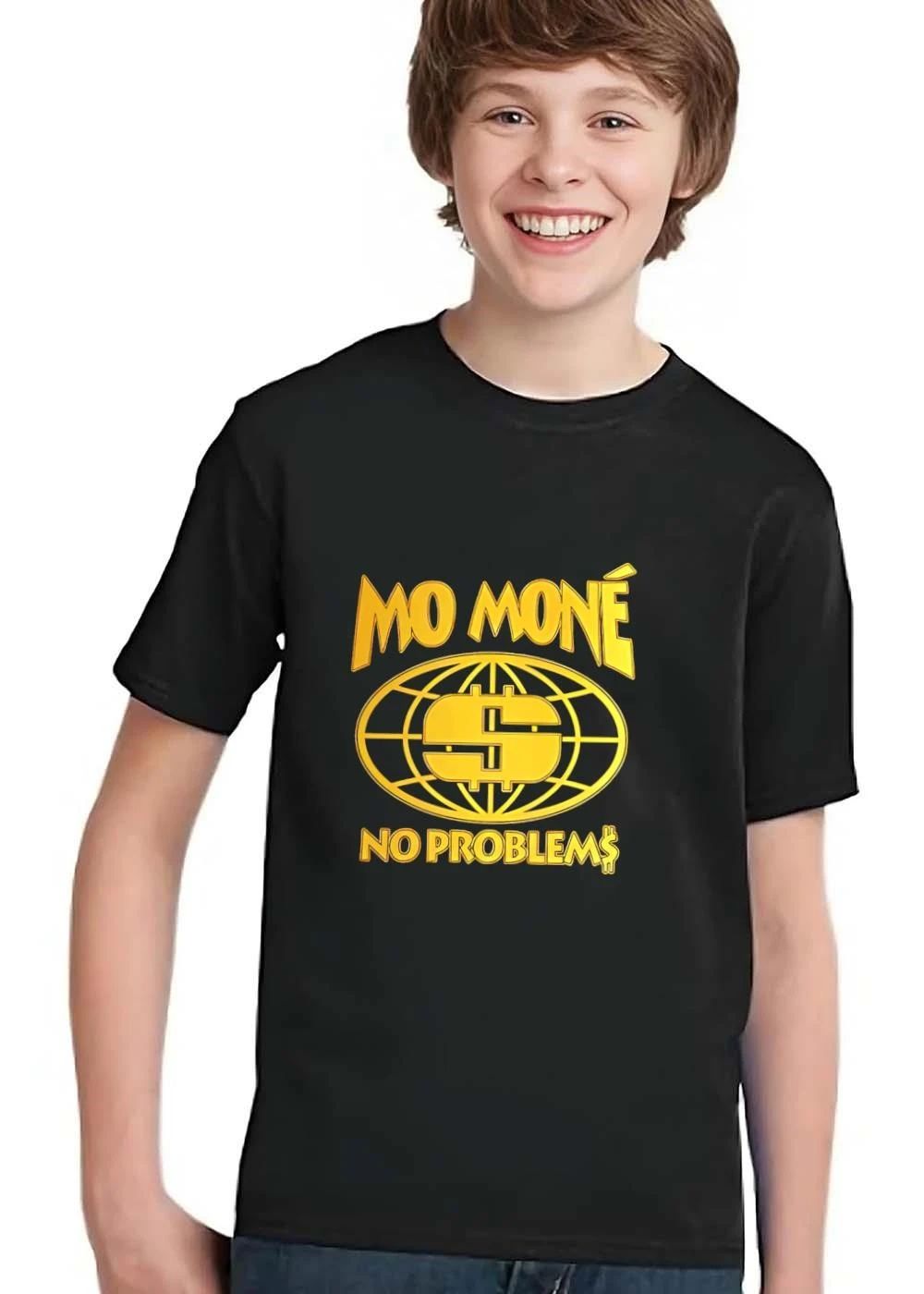 Mo Mone No Problems Gold Globe Dollar Sign Symbol Black Background shirt