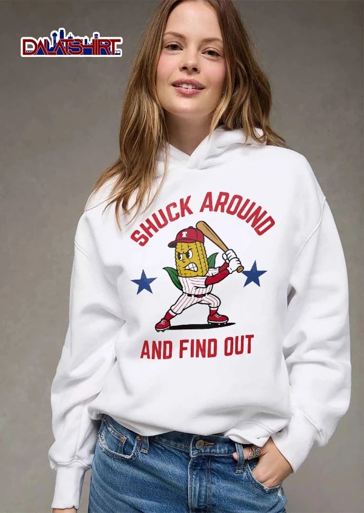 Shuck Around And Find Out Cartoon Corn Baseball Batter Blue Stars shirt