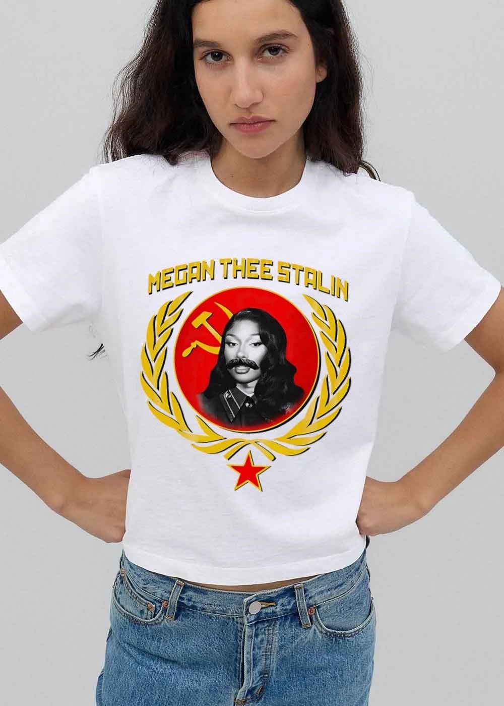Megan Thee Stalin Portrait Mustache Hammer Sickle Red Star Wreath shirt
