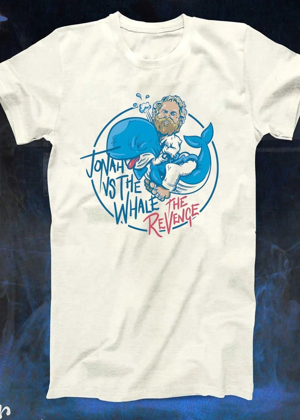 Jonah Vs The Whale Revenge Cartoon Bearded Man Grappling Blue Creature shirt