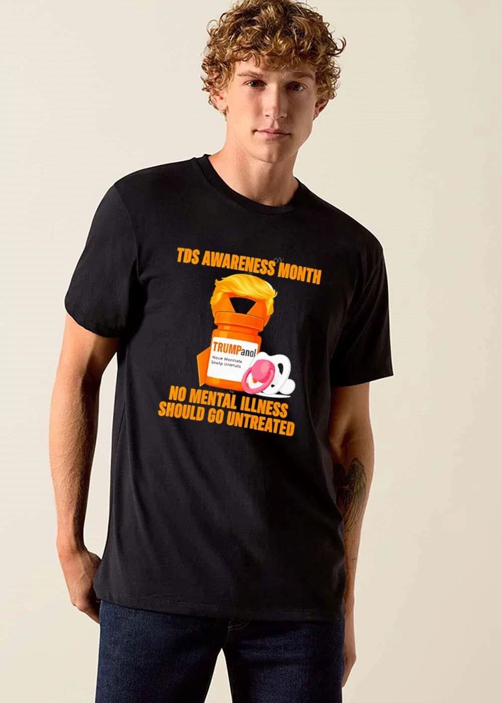 Tds Awareness Month Trumpanol No Mental Illness Should Go Untreated Orange Pill Bottle Pacifier Cartoon shirt