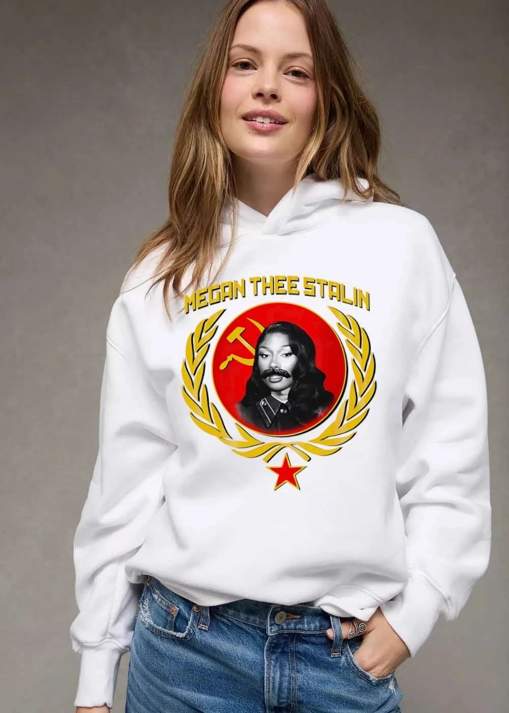 Megan Thee Stalin Portrait Mustache Hammer Sickle Red Star Wreath shirt