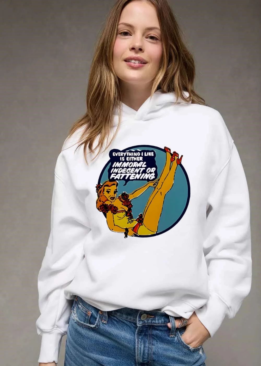 Everything I Like Is Either Immoral Indecent Or Fattening Vintage Pinup Girl shirt