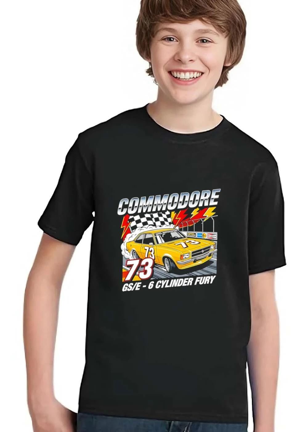 Opel Commodore Gs E 6 Cylinder Fury 73 Yellow Race Car Drifting Checkered Flag Retro Illustration shirt