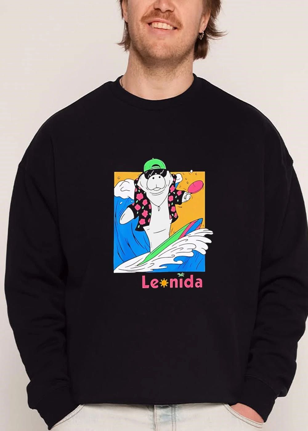 Leonida Cartoon Surfing Manatee Sunglasses Paddle Ocean Wave shirt
