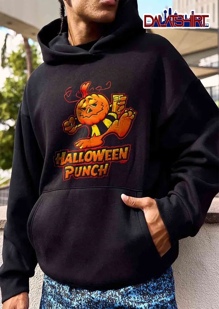 Halloween Punch Cartoon Pumpkin Monster Holding Drink Glass shirt
