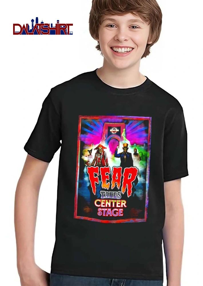 Universal Studios Fear Takes Center Stage Horror Characters Neon Archway Fog shirt