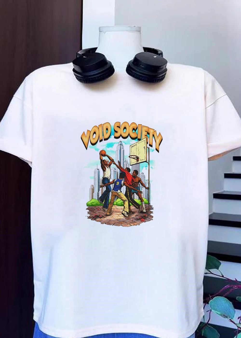 Void Society Street Basketball Players Action Cityscape T-Shirt